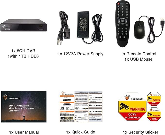 TIGERSECU Super HD 1080P 8 Channel DVR Security Recorder with 1TB Hard Drive, Hybrid 6-in-1 CCTV DVR Recorder Compatible with 2MP and 5MP TVI, AHD, CVI, Analog, RS485 PTZ and IP Cameras