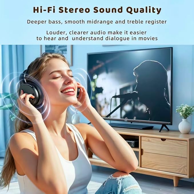 Holdsound Wireless Headphones for TV, BKM700 Over-Ear Wireless TV Headphones with Extension Transmitter, Auto-Pairing,Low Latency,165 ft Long Range, 40 Hrs Battery, Loud Clear Sound for Seniors