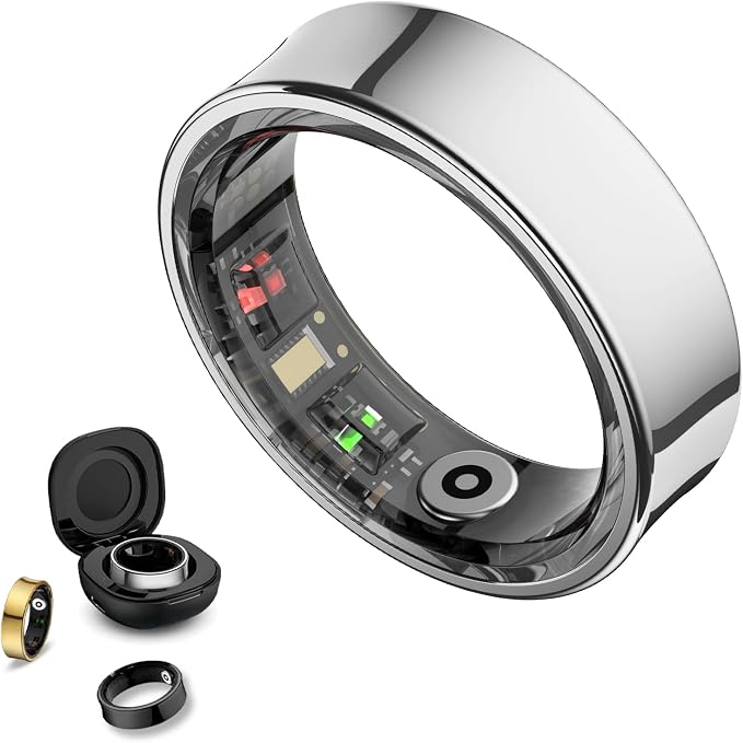 Smart Ring Health Tracker, Smart Rings for Men & Women, No Subscription Required, Long-Lasting Battery Sleep Ring, Fitness & Sleep Monitor Compatible with iOS & Android (Silver, 11)