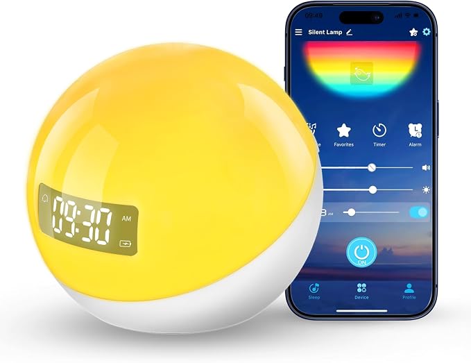 MuGo Baby Sound Machine – 44 Soothing Sounds, Sunrise Alarm Clock, White Noise Machine for Sleeping, 10-Color Night Light with App & Timer, Portable Sleep Aid –Ideal Gift for Home, Nursery (USB)
