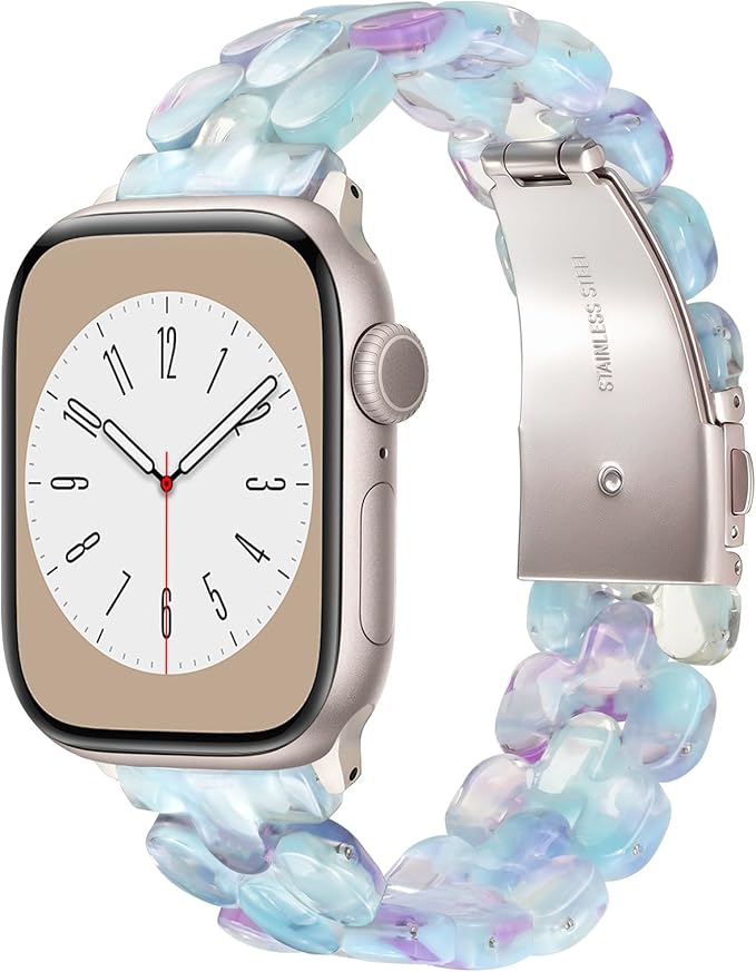 V-MORO Resin Band Compatible with Apple Watch 42mm/41mm/40mm/38mm Women Fashion Dressy Fancy Strap Bracelet lightweight Wristband for iWatch Bands Series 11 10 9 8 7 6 5 4 3 2 1 SE(Purplish Blue)