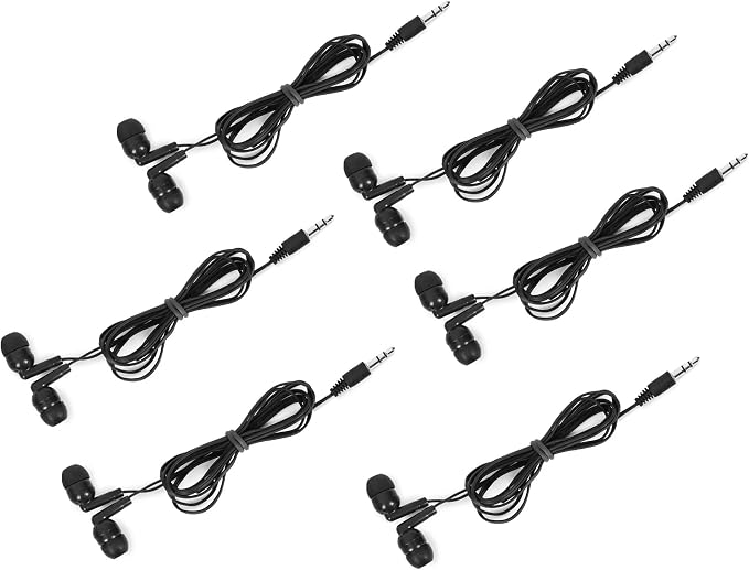 100 Packs Earbuds Bulk Classroom Headphones Wired in Ear Disposable Student Black Earphones Individually Wrapped for School Travel or Home Use