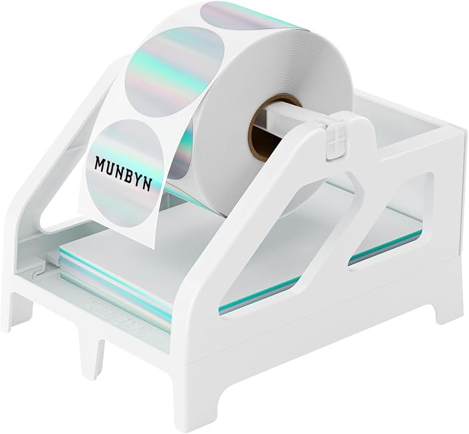 MUNBYN 130B Bluetooth Thermal Label Printer+2 Inch Circle Thermal Sticker Labels+White Label Holder
