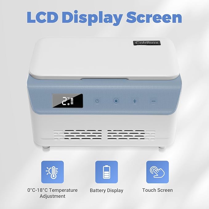 Electric Insulin Cooler Travel Case Box, Mini Insulin Fridge, Portable Insulin Refrigerator Diabetic Cooler Box for 4-5 Pens, 2-18℃ Temperature Control, with Handle, Power Supply, Rechargeable Battery
