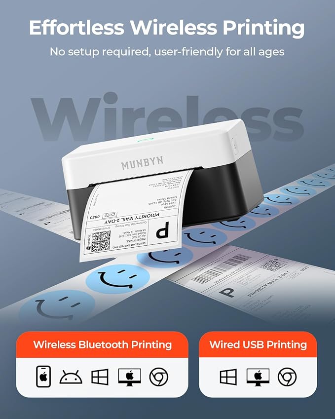 RW403B Bluetooth Thermal Label Printer+4"x6" Direct Thermal Shipping Labels