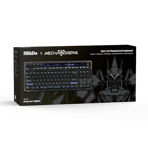 8BitDo Retro 87 Mechanical Keyboard with Hot-Swappable Kailh Switches, RGB Backlight, Programmable Buttons, Wireless 2.4G/Bluetooth/USB-C for Windows and Android - Mecha Break: Panther