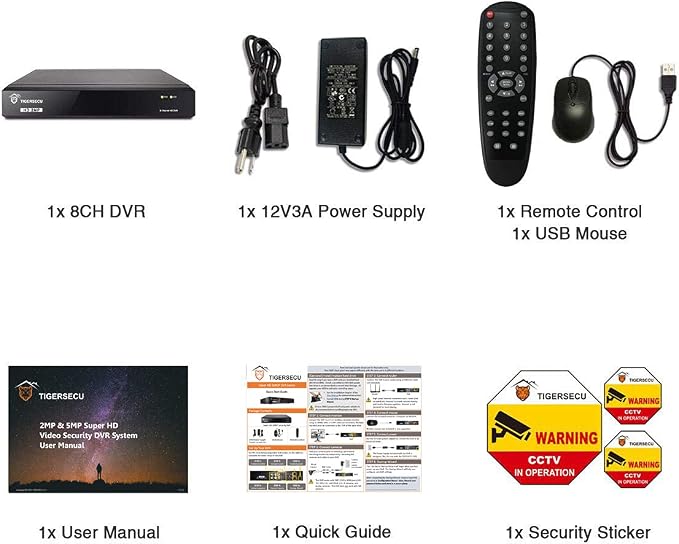 TIGERSECU Super HD 1080P 8 Channel DVR Security Recorder Without Hard Drive, Hybrid 6-in-1 CCTV DVR Recorder Compatible with 2MP and 5MP TVI, AHD, CVI, Analog, RS485 PTZ and IP Cameras