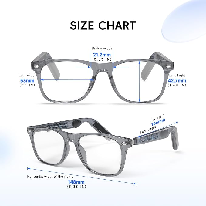 GetD AI Glasses for Men & Women, Smart Glass Powered by ChatGPT, AI Real-time Translation with 145 Languages, 11H Music Play, Bluetooth Glasses with Anti-Blue Light Lens for Daily Use, Travel