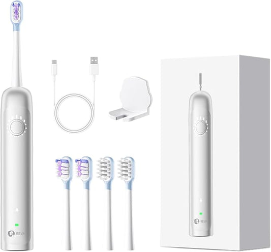 X1 Sonic Electric Toothbrush for Adults - Sweeping & Vibrating, Rechargeable, 4 Brush Heads, 5 Cleaning Modes, 60-Day Battery Life & IPX7 Waterproof Design (Silver)