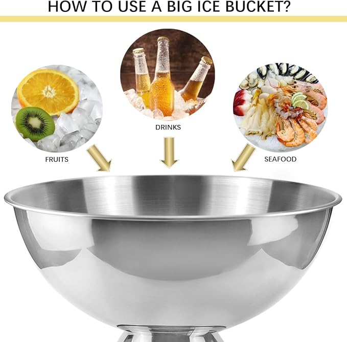 12L Insulated Stainless Steel Ice Bucket for Wine Champagne Beer Bottles - Champagne Bucket Cooler for Home Restaurant Hotel and Bar