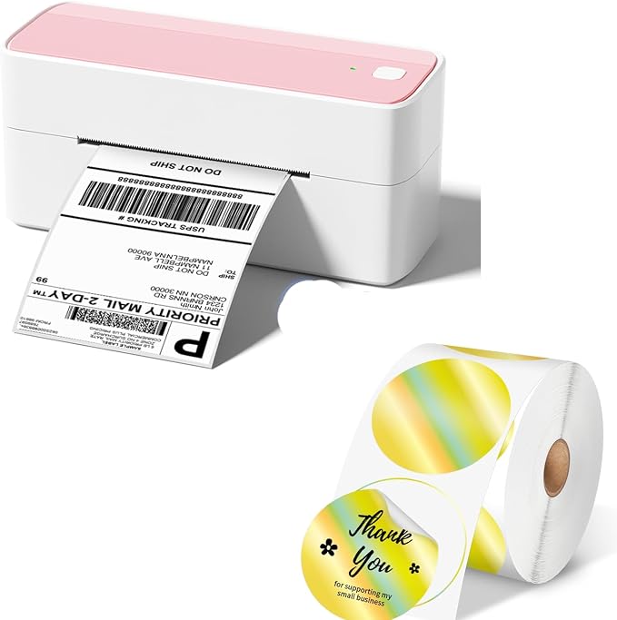 Phomemo 241BT Bluetooth Thermal Shipping Label Printer 4X6 - Wireless Thermal Label Printer for Shipping Packages + 2 Inch Color Circle Thermal Sticker Labels 400