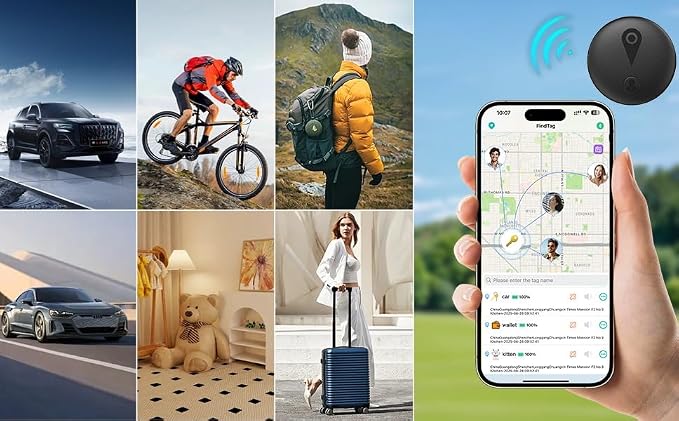 FineTrack Air Tracker Tags (iOS Only) 4 Pack, 2-Year Replaceable Battery Bluetooth Tracker Compatible with Apple Find My, Item Finder Smart Tag for Keys, Luggage