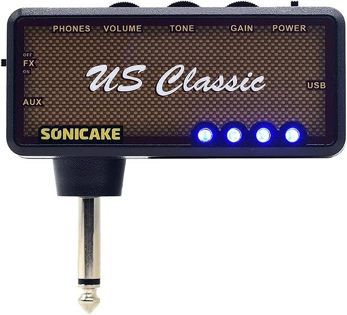 SONICAKE Guitar Headphone Amp Mini Guitar Headphone Amplifier US Classic Rechargeable Plug-in Pocket Overdrive Reverb Effects for Home Silent Practice