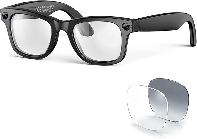 AI Smart Glasses with Camera and Bluetooth,8MP 2K HD Camera Glasses,AI Voice Control,AI Photo Recognition and Translation,Smart Anti-Blue Light Glasses,IP67 Waterproof for Driving,Outdoor,+2 Lenses.