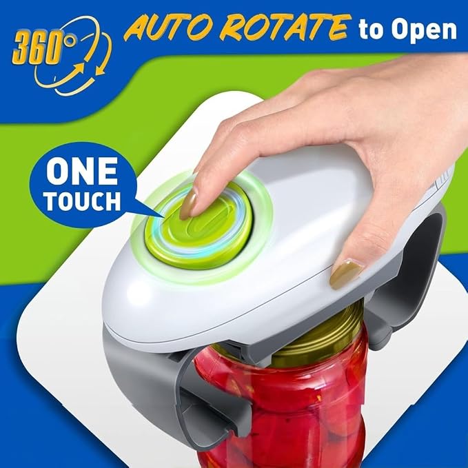 Higher Torque Automatic Jar Opener – Fits Most Jars & Bottles, Hands Free Battery Operated, Powerful Electric Lid Opener for Tight Seals, Simple One-Button Design(White)