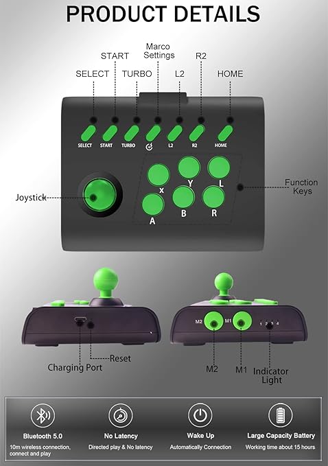 arVin Arcade Fight Stick Joystick Game Controller for iPhone iOS Android PC Fighting Stick for Nintendo Switch/PS3/PS4 Arcade Rocker Gamepad with Turbo & Marco for Emulators/Cloud/PS Remote Play/Steam