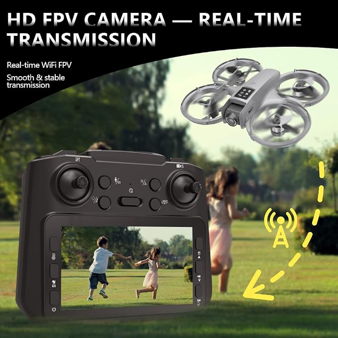 CloudWings Drone with camera for kids and Remote – Beginner RC Drone for Kids with Brushless Motor, Optical Flow Hover, One-Key Takeoff, FPV Video (grey, 3 Batteries)