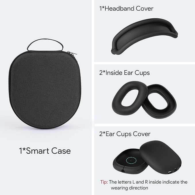 Yinke Smart Case for AirPods Max Headphones Supports Sleep Mode, with AirPods Max Silicone Earpad Cover/Ear Cups Cover and Headband Anti-Scratch Accessories, Hard Organizer Portable Carry Travel