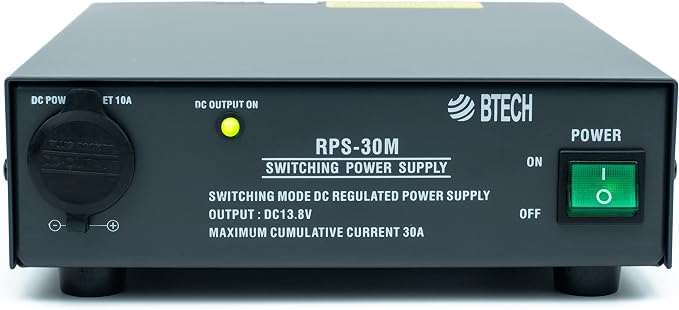 BTECH RPS-30M 30 Amp Compact Regulated Bench Power Supply - 13.8V AC-to-DC Converter with Screw Terminals & Cigarette Plug Output