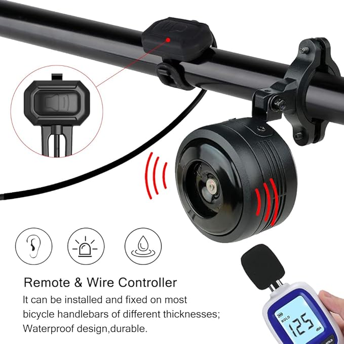 Bike Bell Alarm Horn with Remote, USB Rechargeable, Waterproof, Anti-Theft Vibration Alarm for Bikes, Scooters