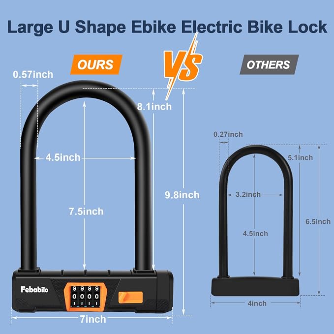 Bike Locks Heavy Duty Anti Theft, Combo Bike U Lock, 4-Digit Resettable Combination E-Bike Large U Shaped Lock for Electric Bike, Bicycle, Escooter, Motorcycle,Door