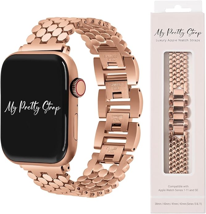 My Pretty Strap - Compatible Apple Watch Band Strap, Stainless Steel Fashion iWatch Replacement Strap- Easy Resizing, No Tool Needed, Fits Most Wrists- Series 1-11, SE and Ultra