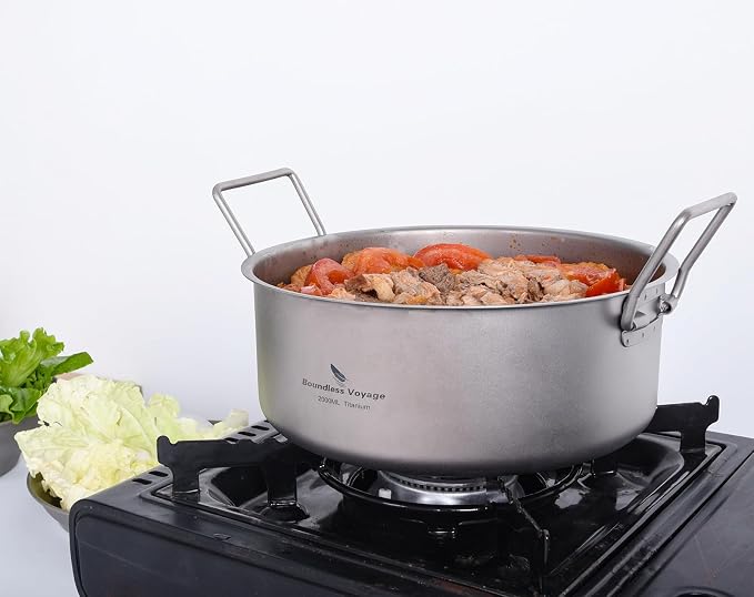 Boundless Voyage 2L Titanium Stock Pot with Lid Folding Handle Soup Pot for Outdoor Camping Hiking Picnic Home Kitchen Ultralight Cookware Ti2054C