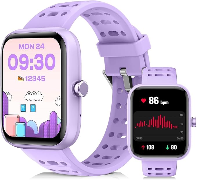 ENOMIR Smart Watch for Kids Girls Boys, Kids Smart Watch with Health Monitor, Activities Track & Pedometer, Long-Lasting Digital Watches with Puzzle Games & Clock Reminders, Gifts for Child-Purple