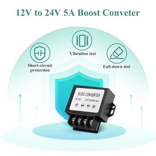 12V to 24V 5A 120W Boost Converter IP67- Dustproof Booster with Screwdriver - for Trucks/RVs/Off-Highway/Solar/for Harsh Environments - Dustproof/Vibration Resistant