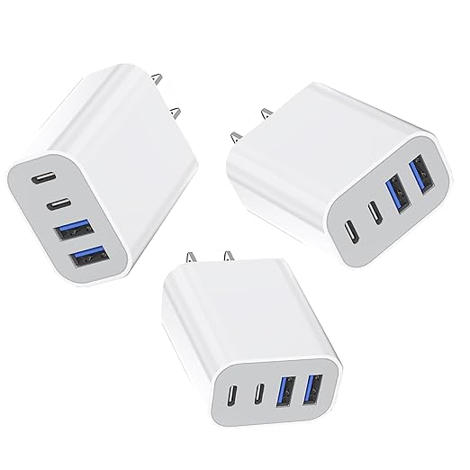 35W Apple iPhone 17 16 Pro Adapter,3Pack 4-Port Quick Charger Block USB C MultiPort PD Plug Adapter+QC Double Type C Adapter Fast Charging for iPhone 17 Air/17 Pro Max/16e/15/15 Pro/14/13/12/11/X/iPad