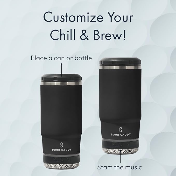 Vibe 4 In 1 Bluetooth Speaker Cup, Insulated Can and Bottle Holder for Hot or Cold Drinks, Double Wall Stainless Steel Drinkware, Fits 12 oz Cans or 14 oz Liquid, Black