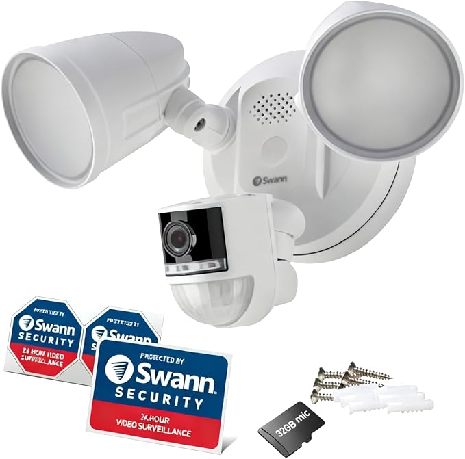 Swann 4K Floodlight Security Camera,Security Camera Outdoor with a 32GB Micro SD Card, 2-Way Talk, 2600 Lumens, Motion Detection, Color Night Vision, Wired, Waterproof