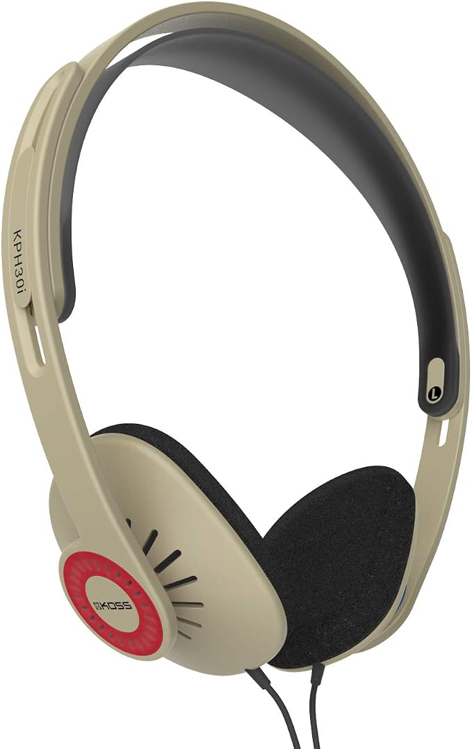 Koss KPH30iRB Retro Style On-Ear Headphones, in-Line Microphone and Touch Remote Control, D-Profile Design, Wired with 3.5mm Plug, Rhythm Beige