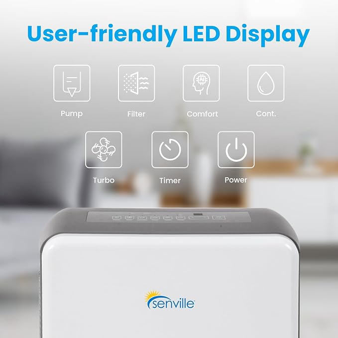 Senville SENDH-50AEN1 50 Pint Dehumidifier for Large Rooms, Basement, Up to 4500 Sq. Ft.