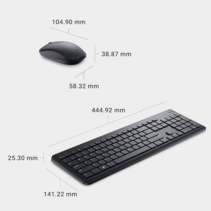 Dell Keyboard and Mouse - KM3322W - US English - USB Plunger Wireless RF 2.40 GHz Keyboard - Black - USB Wireless RF Mouse - Optical - 1000 dpi - Scroll Wheel - Black - Multimedia, Mute, Volume Up, Vo