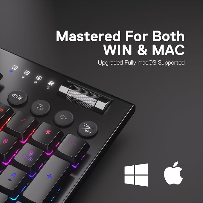 Redragon K618 PRO 3-Mode Wireless RGB Mechanical Keyboard, BT/2.4Ghz/Wired Low Profile Win/Mac Gaming Keyboard w/Ultra-Thin Design, Dedicated Media Control & Tactile Brown Switch