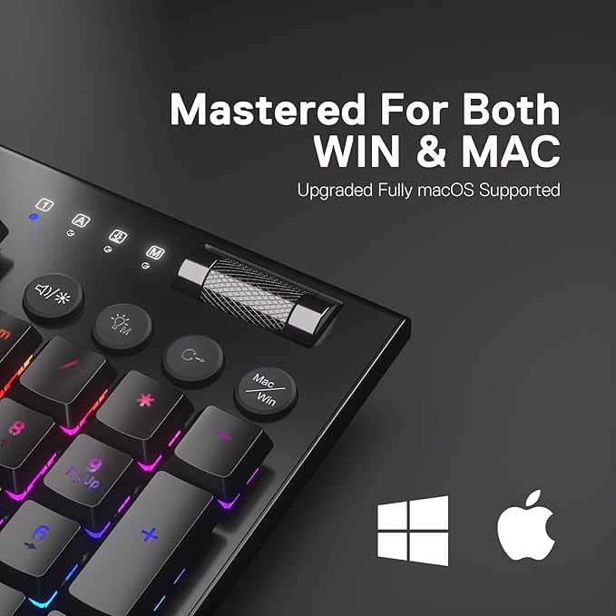 Redragon K618 PRO 3-Mode Wireless RGB Mechanical Keyboard, BT/2.4Ghz/Wired Low Profile Win/Mac Gaming Keyboard w/Ultra-Thin Design, Dedicated Media Control & Tactile Blue Switch