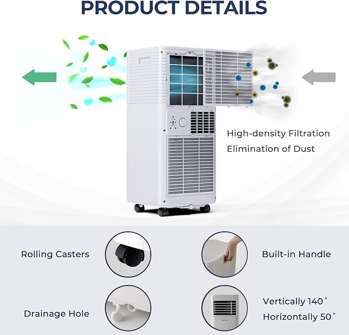 COSTWAY Portable Air Conditioner, 10000BTU AC Cooling for Room Spaces up to 350sq.ft, with Remote Control, 24H Timer & Window Venting Kit, with Sleep Mode, for Bedroom, Living Room, White