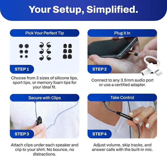 DefenderShield EMF Radiation-Free Earbuds Air Tube Stereo Headphones with Memory Foam Ear Tips – Universal Acoustic Headphones with Mic & Audio Controls - Secure Fit Wired Earbuds with 3.5mm Audio
