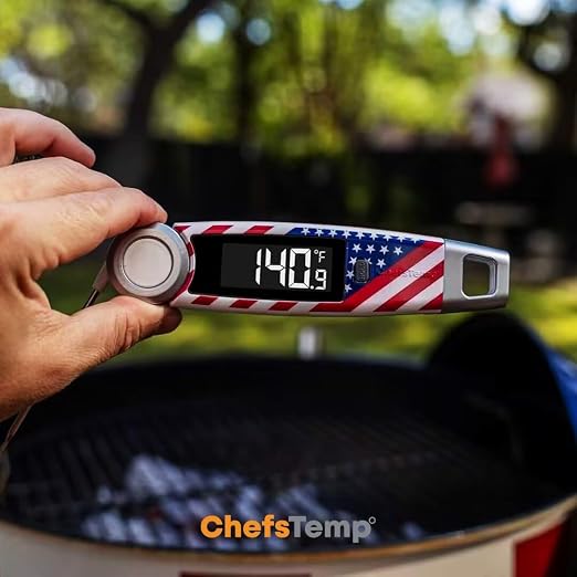 Finaltouch X10 Instant Read Digital Meat Thermometer NSF Certified Waterproof Professional for Cooking Grilling BBQ Baking Candy Oil with Rotating Probe and Backlit Display (Patriotic Limited Edition)