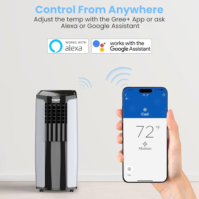 TOSOT 9,700BTU (5,000 BTU SACC) Portable Air Conditioner, Smart Wifi Control, AC Unit with Dehumidifier, Fan, Window Kit for Easy Installation, Cool Rooms Up to 300 Square Feet, Shiny Series