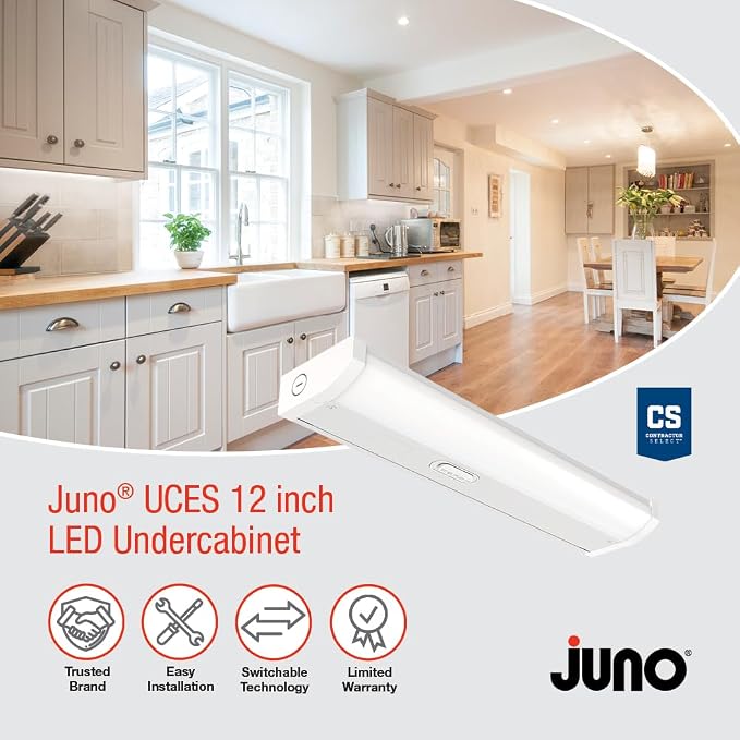 Juno UCES 12 Inch LED Under Cabinet Lighting, LED Kitchen Cabinet Light Fixture Hardwired, Dimmable, Damp Rated, Selectable Soft, Warm, Neutral, Cool, Daylight White Light (UCES 12IN SWW5 90CRI WH M6)