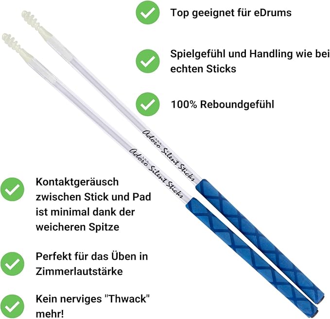 Adoro Silent eSticks - Quiet Drum Sticks for Electronic Drum Set & Drum Pad - Drumsticks that Reduce the Loud Contact Noise and Protects Pads at the same time - SSE (1 Pair)