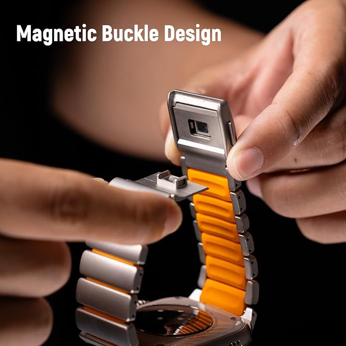 Magnetic Titanium Band Compatible with Apple Watch Ultra 3/2/1 Band 49mm Series 11 10 46mm 45mm 44mm 42mm SE 3/2/1 9 8 7 6 5 4,Luxury Silicone Dual-Layer Link For iwatch Men Women