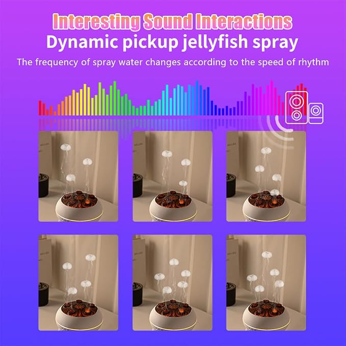 Jellyfish Diffuser Humidifier for Bedroom, White Noise Slient Cool Mist Humidifier for Home Baby, Portable 250ml Simulate a Volcano Essential Oil Diffuser,7 Colors LED,Waterless Auto Shut-Off