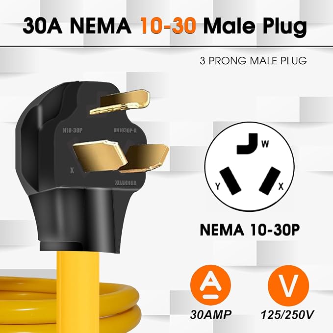 30Amp to 20Amp 110V Adapter, Compatible with NEMA 10-30P to 4x 5-20R/15R with 20 Amp Circuit Breaker, 240V to 120V Dryer Power Distribution Adapter (3 FT)