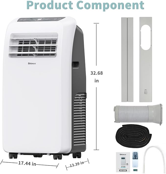 Shinco 10,000 BTU Portable Air Conditioner - 3-in-1 Cool/Dehumidifier/Fan for Rooms Up to 400 sq.ft, Remote Control & 24H Timer, Compact AC Unit for Bedroom/Office