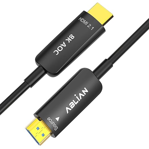 8K hdmi Cable 25 ft, Fiber Optic hdmi 2.1 48Gbps 8K60Hz 4K120Hz Dynamic HDR/eARC/HDCP 2.3 for RTX3090 Xbox PS5 LG C9 CX, Slim in-wall CL3 Rated