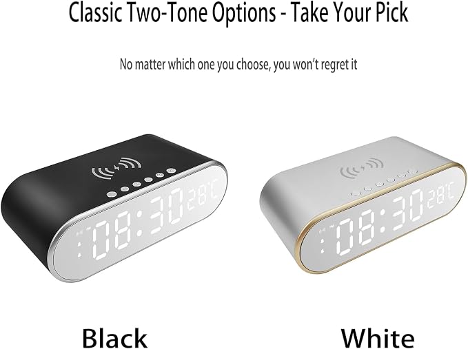 15W Fast Wireless Charging Pad Compatible with Qi-Enabled Phones, 5W/7.5W/10W Standard Charging Modes, Temperature Display & Alarm Clock for Bedside Desk, W628 Black.