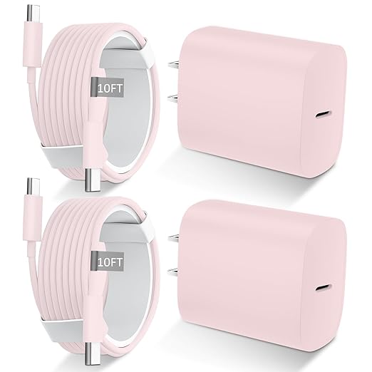Phone 17 16 15 Charger Fast Charging Type C Chargers USB C Fast Charger Block & Phones 17 Charger Cord 10FT Long USB C Charging Cable for i.Phone 17/17 Pro/17 Pro Max/Air/Phone 16 15 Pro Max,Pink